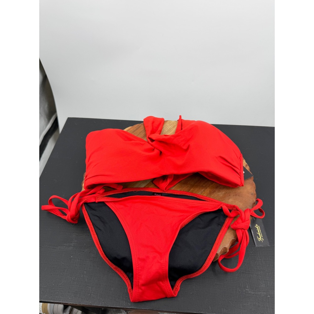 Frederick's of Hollywood Oceana Bikini Set Women L/M Red Multi-way Cheeky Tie